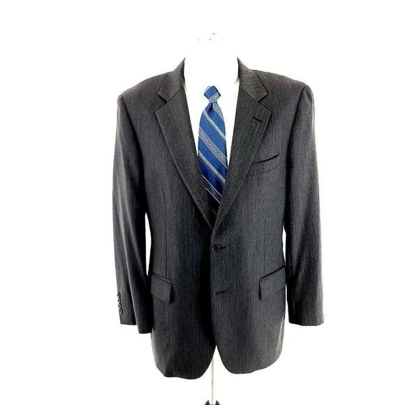 Jos A Bank Signature‎ Wool 2 Button Blazer 40R Gray Herringbone - Picture 3 of 11